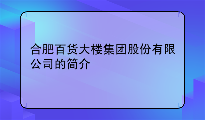 合肥百货大楼集团股份有限公司的简介