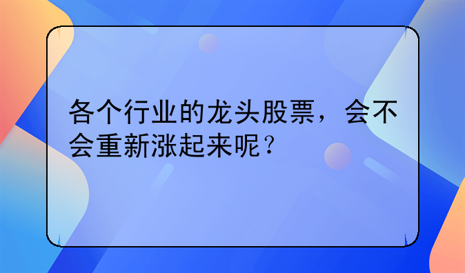 各个行业的龙头股票，会不会重新涨起来呢？